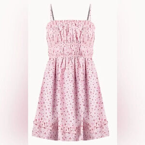NWOT Free People Gabby Mini Dress pink with cherries cotton Small w/ pockets